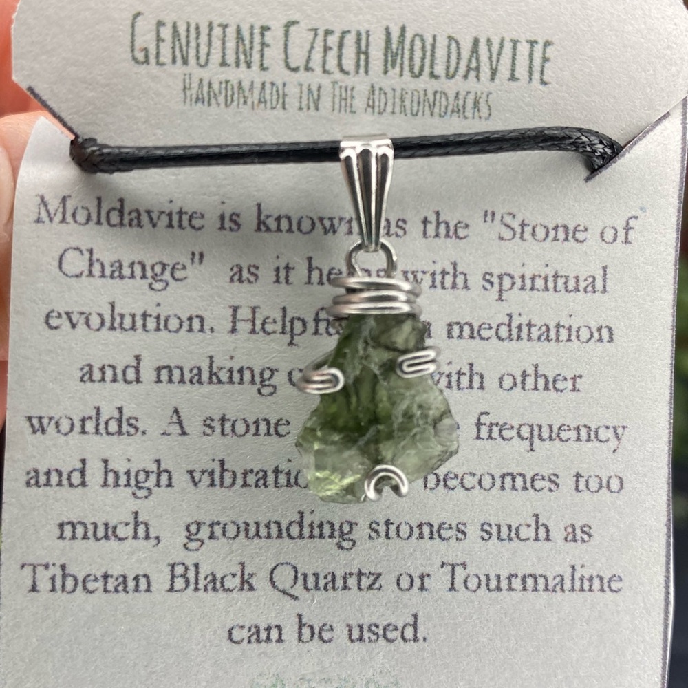 Real Raw Moldavite Stainless Steel Prong Choker